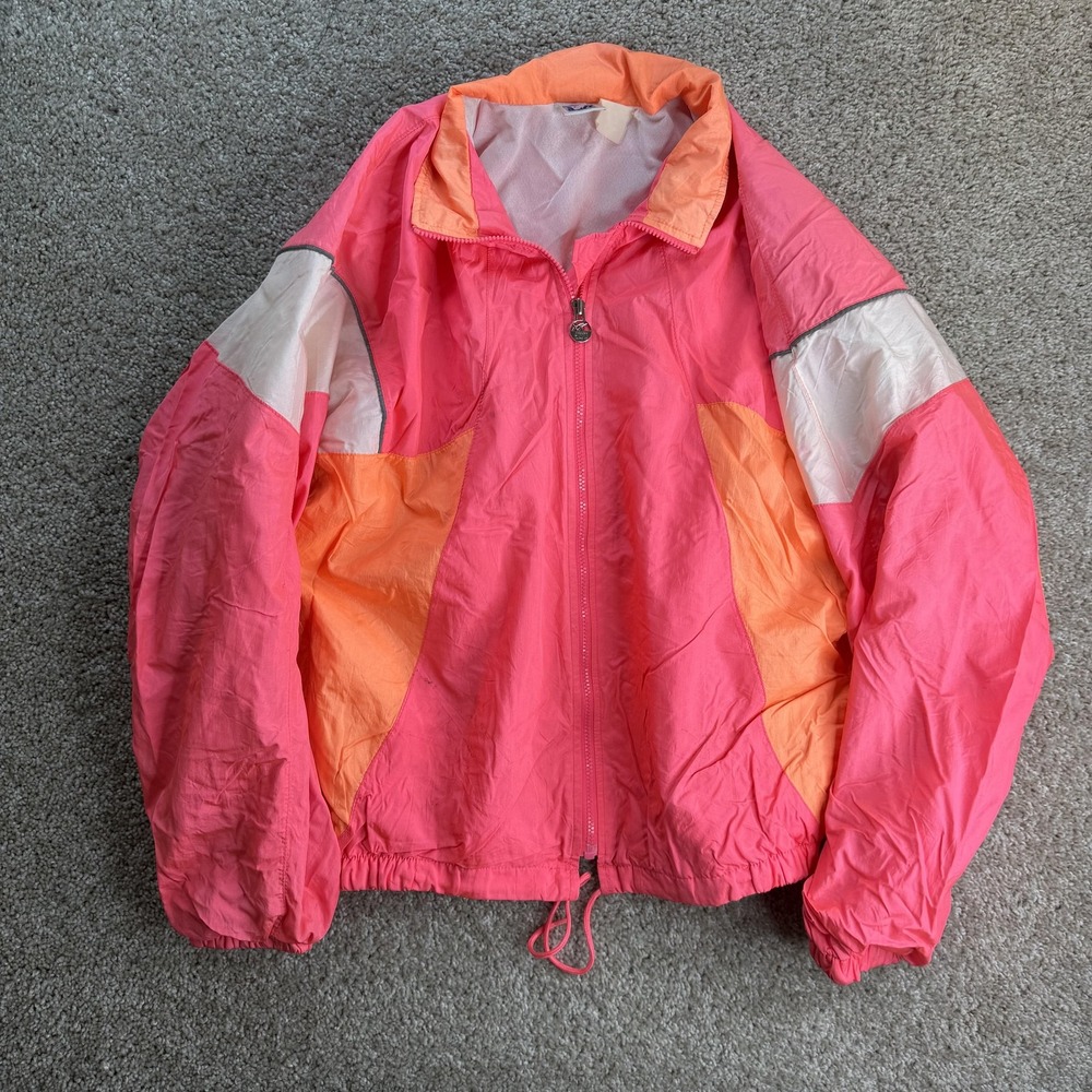 Vintage ASICS Jacket Womens Large Pink Orange Colorblock Windbreaker Zip Running